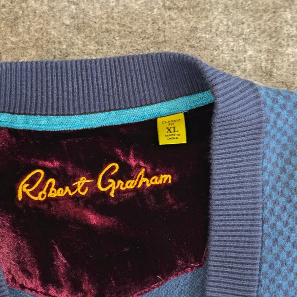Robert Graham Cardigan Men XL Blue Fade Diamond Knit Button Down Grandpa Sweater - Picture 4 of 14